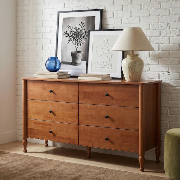 Brown MDF Wood 6-Drawer 55 in. W Chest of Drawers, Dresser for Bedroom, Living Room and Hallway
