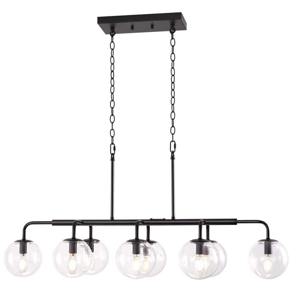 Auffel Modern 8 Light Black Chandelier with Clear Glass Globes
