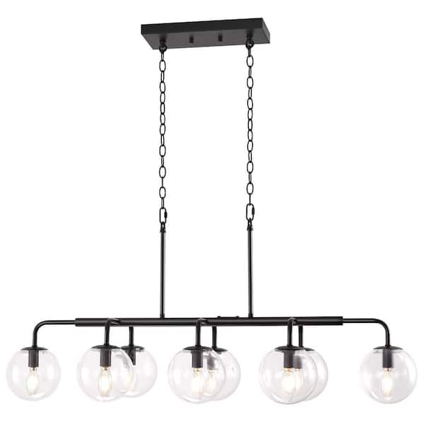Auffel Modern 8 Light Black Chandelier with Clear Glass Globes