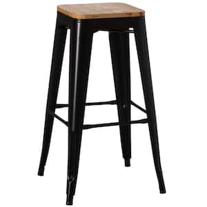 30 in. Large Decorative Accent Bar Stool for Indoor and Outdoor, Wooden Brown and Metal Black