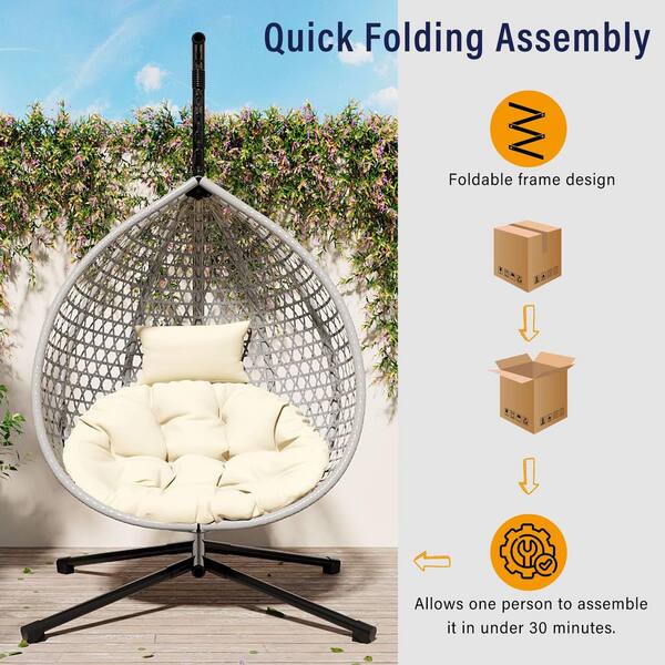 3.5 ft. Hammock Chair with Stand in Gray, Outdoor Swing Chairs