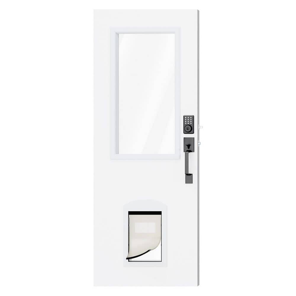 30 in. x 80 in. No Handing Half Lite Clear Glass Wood Front Door Slab with Pet Door, Electronic Deadbolt Lock, Handles price history on PriceWatchPro