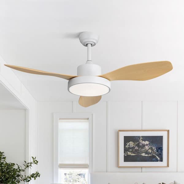 Sofucor 48 in. Modern Indoor Dimmable White Ceiling Fan with Light Kit and 6-Speed DC Motor Remote Control