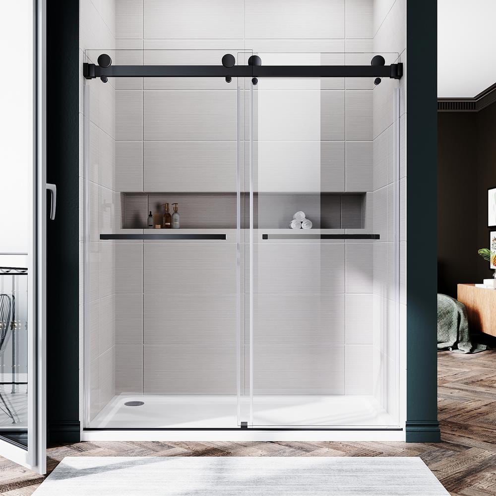 UKD01 56 to 60 in. W x 72 in. H Double Sliding Frameless Shower Door in Matte Black, EnduroShield 3/8 in. Clear Glass price history on PriceWatchPro