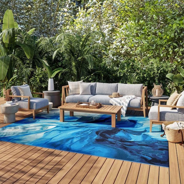 Color Splash Blue Ivory 9 ft. x 12 ft. Abstract Contemporary Area Rug