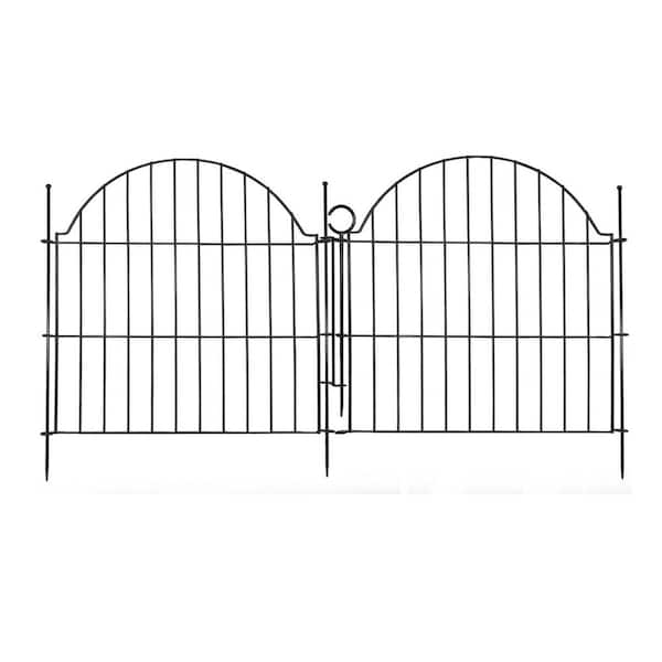 10 ft. x 24 in. H Black Iron Arched Rustproof Metal No-Dig Garden Fence, Animal Barrier, Outdoor Yard Decor 5-pack