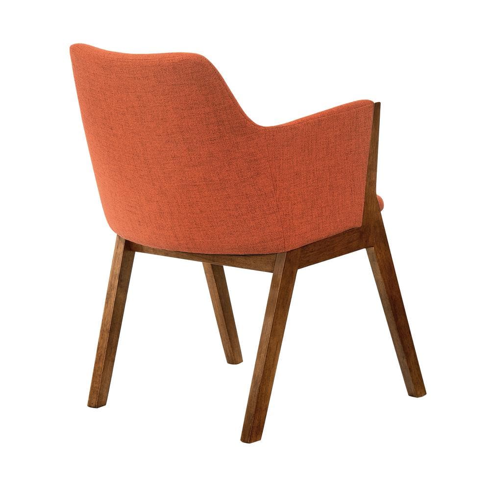 Set of 2 Orange Fabric and Walnut Wood Dining Chairs