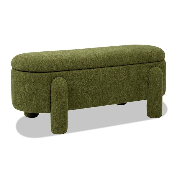 Jennifer Taylor Hugo 49 in. Oval Fully Upholstered Storage Bench, Moss Green Boucle