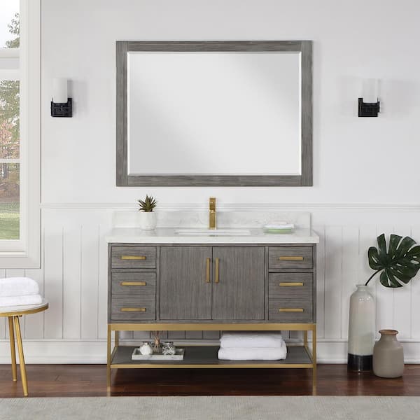 Altair Ivy 48 in. W x 36 in. H Rectangular Wood Framed Wall Bathroom Vanity Mirror in Classical Gray
