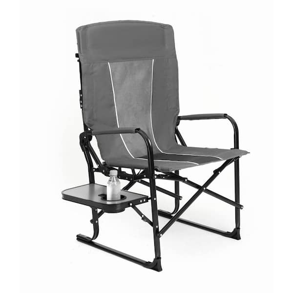 Grey Aluminum Folding Directors Chair with Side Table and Pocket