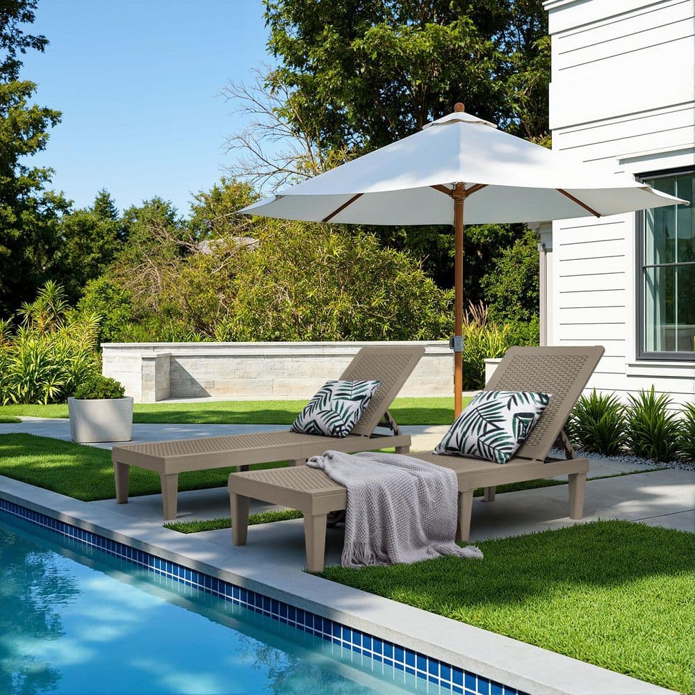 Tozey Light Mocha Resin Outdoor Chaise Lounge Set of 2 Waterproof
