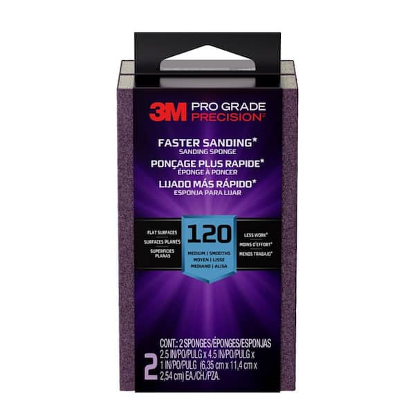 3M Pro Grade Precision 2 1/2 in. x 4-1/2 in. x 1 in. 120-Grit Medium Block Sanding Sponge (2-Pack)