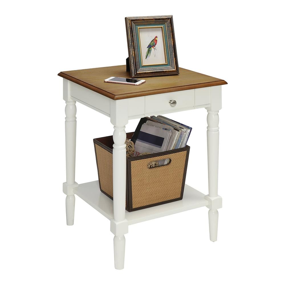 French Country Driftwood & White Square End Table with Storage