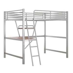 Silver Full Size Loft Metal Bed with Desk and Shelf