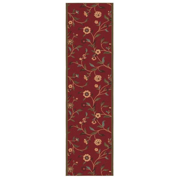 Homeline Non-Slip Rubberback 2 ft. x 21 ft. Floral Leaves Indoor Runner Rug, Dark Red