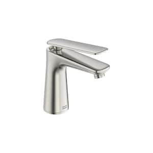 Aspirations Single Handle Deck Mount Bathroom Faucet with Drain in Brushed Nickel