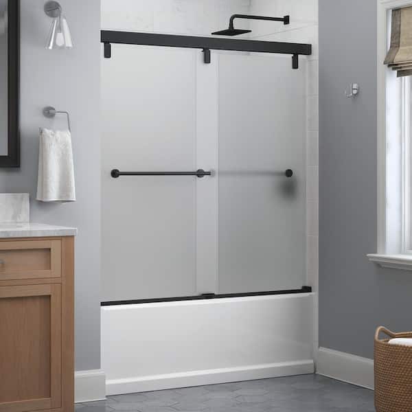 Delta Mod 60 in. x 59-1/4 in Frameless Sliding Bathtub Door in Matte Black with 1/4 in. Tempered Frosted Glass