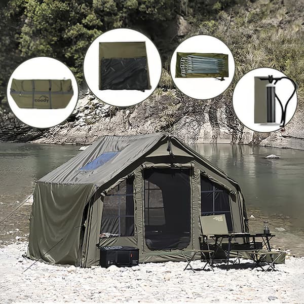 coody 8 ft. x 10 ft. Inflatable Tent Glamping Tents for 4 Person Easy Setup  4 Season Waterproof Outdoor Tent Green HD-8.0 Tent-GN - The Home Depot
