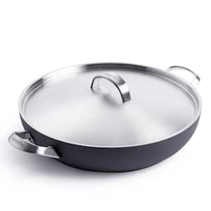 Paris Pro 11 in. Aluminum Hard Anodized Healthy Ceramic Nonstick, Gray Frying Pan Skillet and Stainless Steel Lid