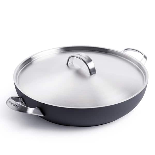 GreenPan Paris Pro 11 in. Aluminum Hard Anodized Healthy Ceramic Nonstick, Gray Frying Pan Skillet and Stainless Steel Lid