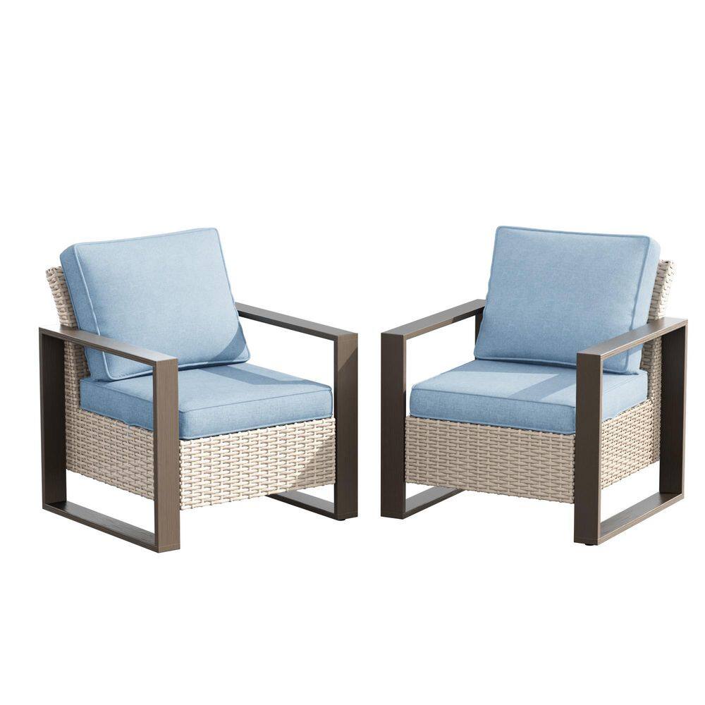 2-Piece Wicker Outdoor Lounge Chairs with Sturdy Metal Frame and Baby Blue Cushions price history on PriceWatchPro