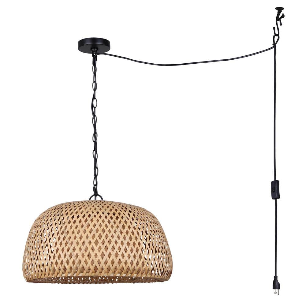 Hanoi 18'' Matte Black Bamboo Pendant Light with Glass Shade