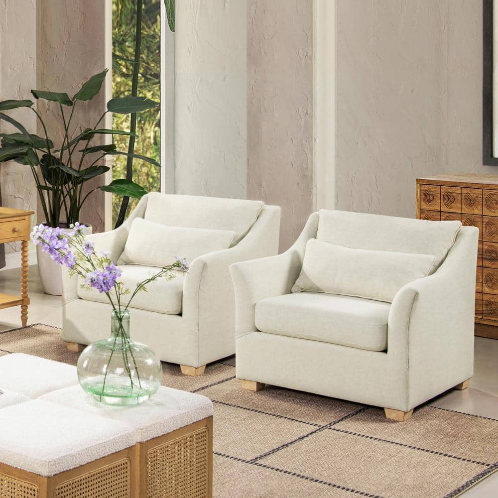Ada 38" White Linen Flared Arm Accent Chair