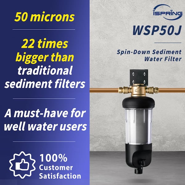WSP50J Reusable Whole House Spin-Down Sediment Water Filter, Jumbo Size, Large Capacity, Flushable Prefilter Filtration