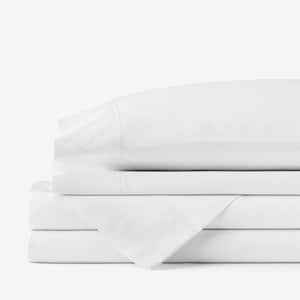 Company Cotton 4-Piece White Solid 300-Thread Count Cotton Percale California King Sheet Set