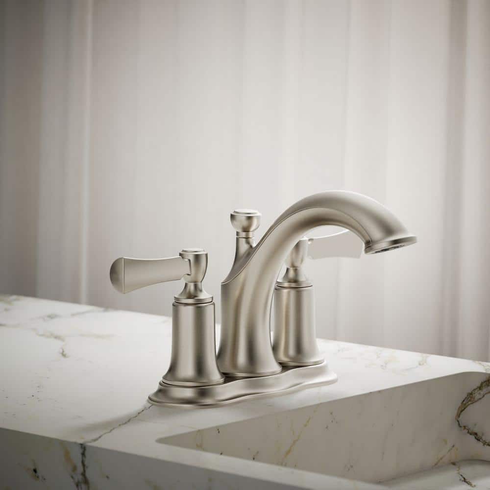 Elliston Traditional Brushed Nickel 4" Lever Handle Bathroom Faucet