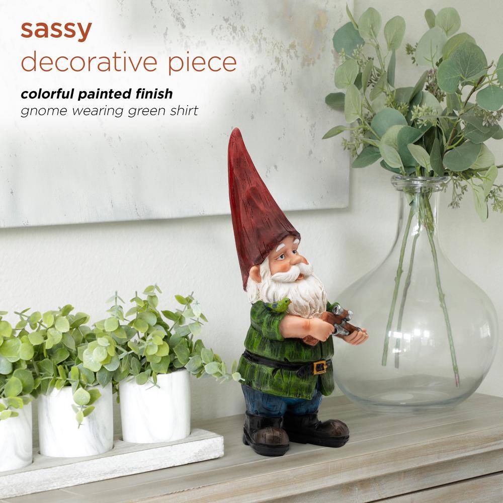 11" Green Polyresin Hunting Garden Gnome Statue