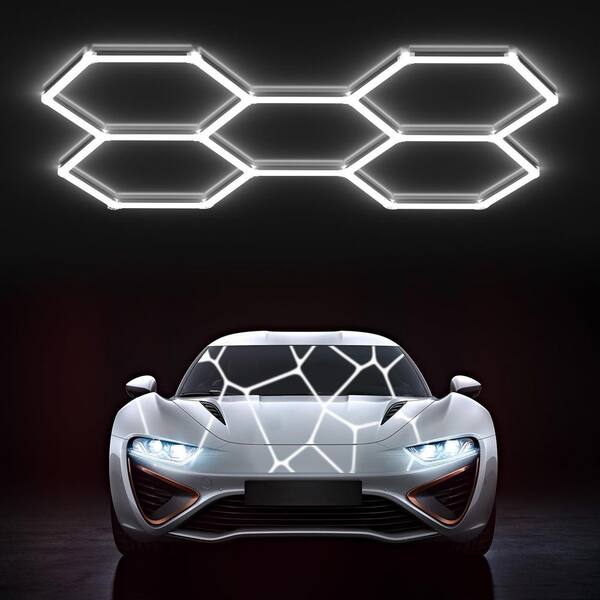 thumbnail image 2 of Garage Pros Hexagonal LED Garage Lights – 5 Grids Honeycomb, 6500 Lumens, Clear White For Showroom/Office 2 of 3