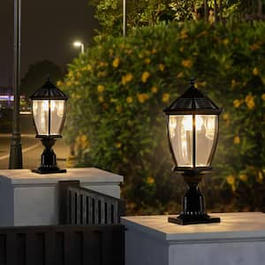 Solar LED Column Headlights, Vintage Style with Remote Control, Weather-Resistant, for Garden, Patio, Pathway (2-Pack)