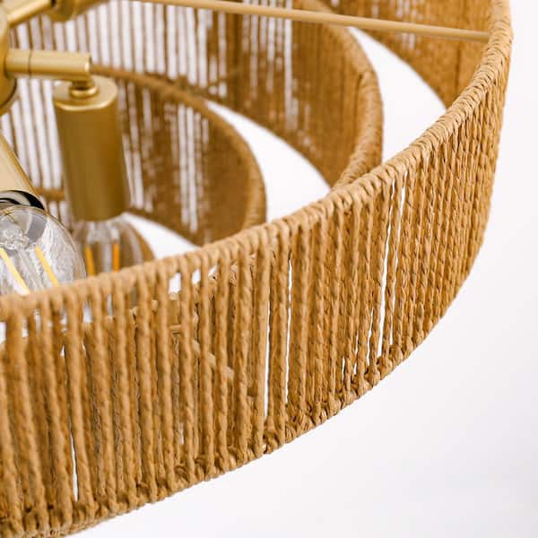 Briignite 6-Light Boho Farmhouse Rattan Pendant Light, Large