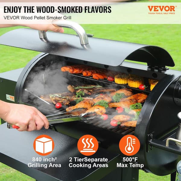 VEVOR Pellet Smoker 840 sq. in Portable Wood Pellet Grill with Cart 8 in. 1 BBQ Grill Black W88020160500FEFRXV1 The Home Depot