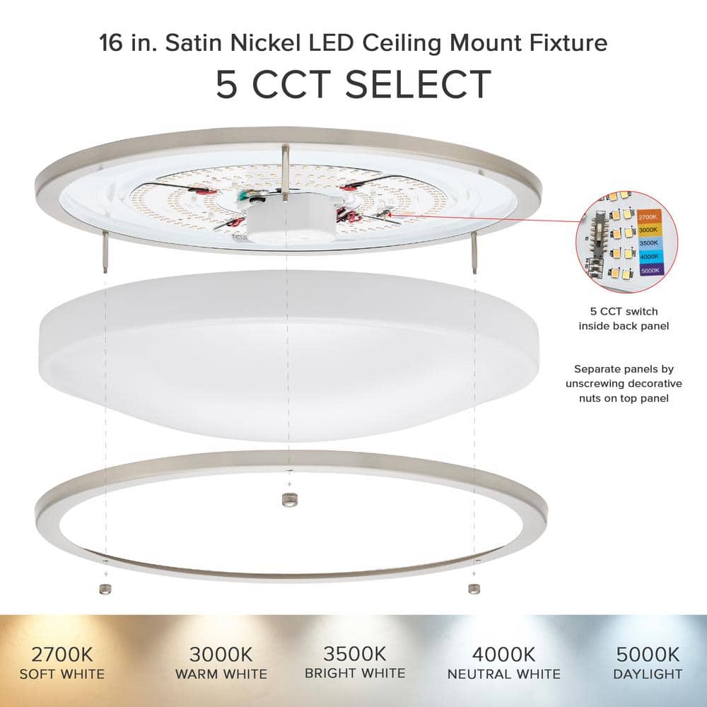 16-Inch Satin Nickel LED Flush Mount Ceiling Light