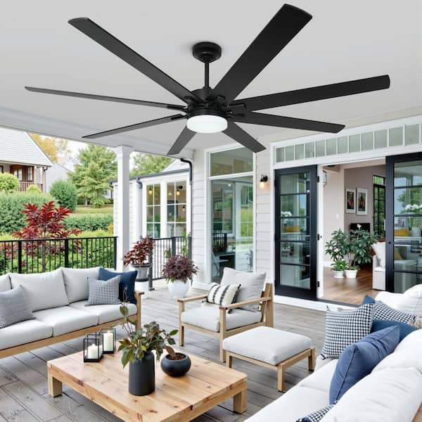 72 in. Smart Indoor/Outdoor Black Ceiling Fan with Lights 8 Reversible Black, Walnut Blades 6-Speed Noiseless DC Motor
