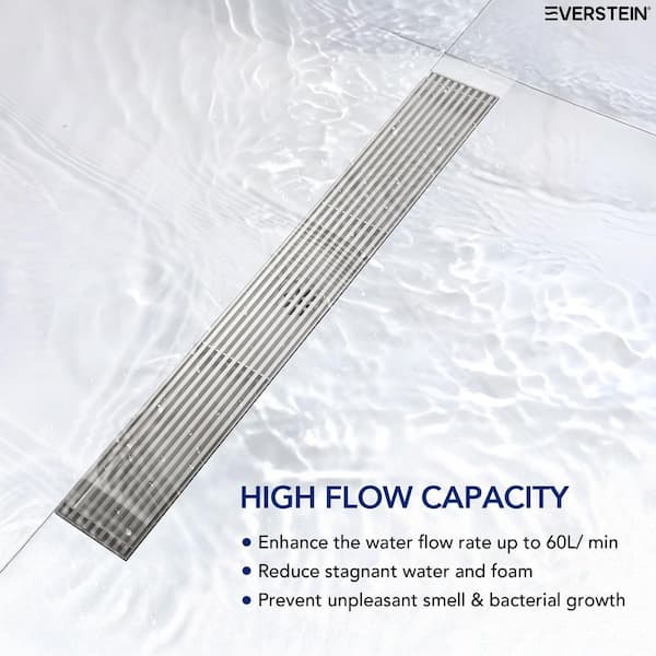 24 in. Linear Grid Shower Drain Stainless Steel with Hair Strainer, Fast Drainage in Brushed Nickel