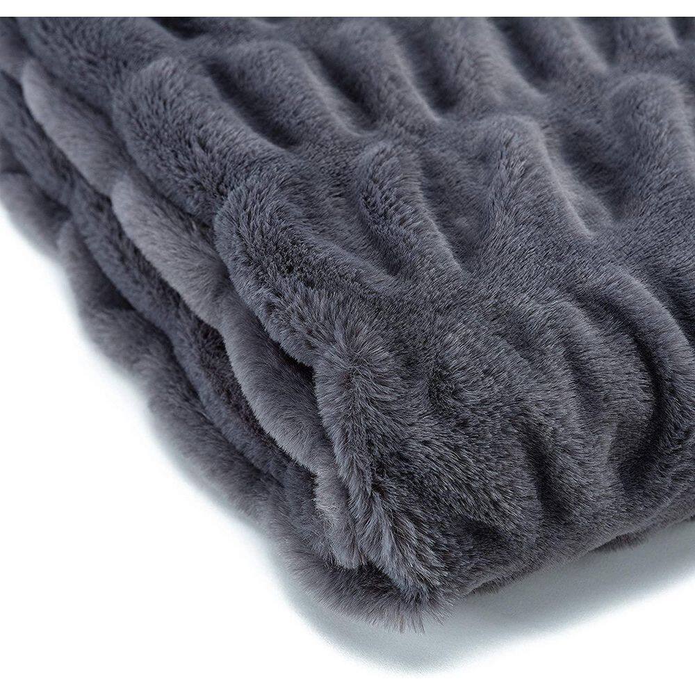 Gray Reversible Faux Fur and Mink Throw Blanket 50x65 Inches