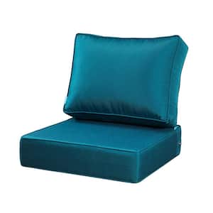 Outdoor Deep Seat Square Cushion/Pillow Set 24x24" 18x24", for Lounge Chair Loveseat Bench (Peacock)