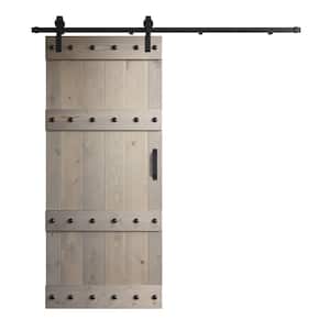 Castle Series 36 in. x 84 in. Light Gray Finish Knotty Pine Wood Sliding Barn Door with Hardware Kit
