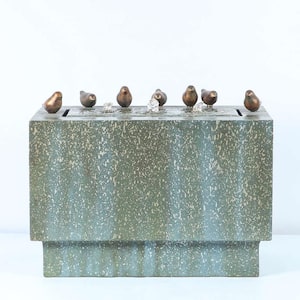 18 in. H Patina Resin Rectangular Bubbler Outdoor Fountain with LED Lights and Bronze Birds