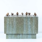 18 in. H Stone and Patina Rectangular Cascade Fountain with LED Lights and Bronze Birds