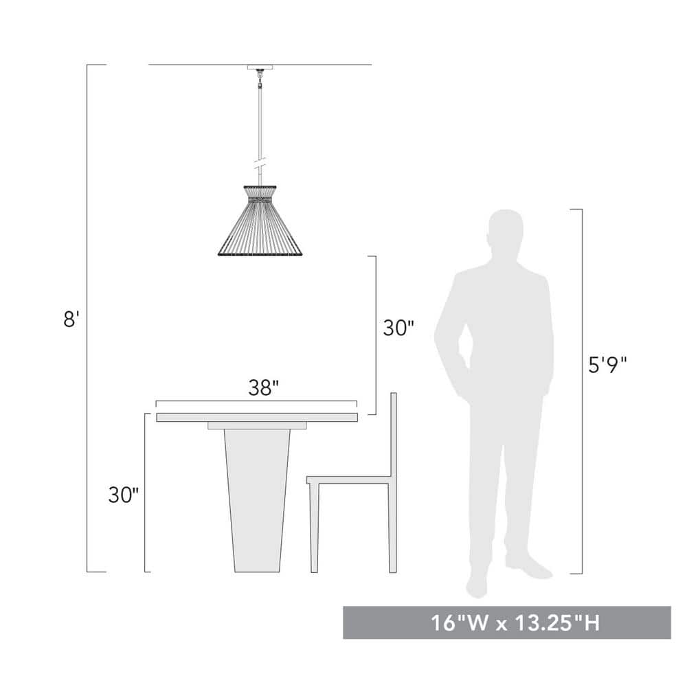 Matte Black and Bleached Raphia Medium Pendant Light