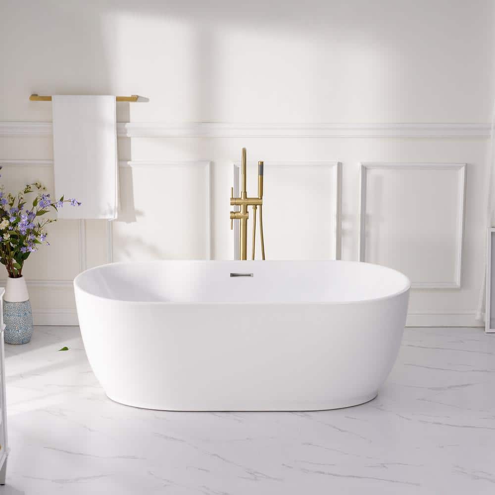 67 in. Oval Pure Virgin Acrylic Flatbottom Freestanding Soaking Bathtub in White with Drain and Overflow Included price history on PriceWatchPro