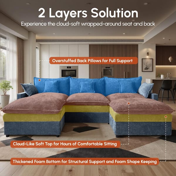 Allwex YC 107 in. Wide Arm 3-Piece Modern Chenille U-Shape Modular
