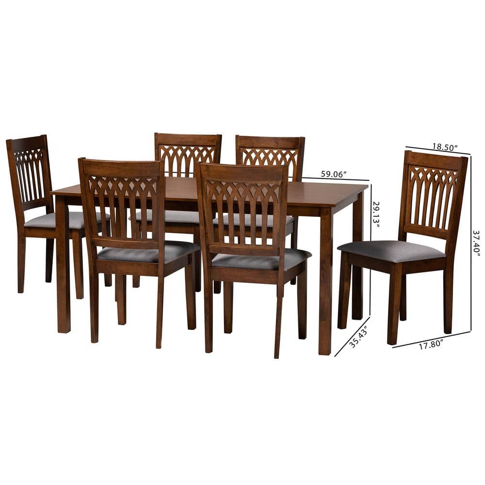 Genesis Walnut Brown Wood Dining Set with Gray Cushions