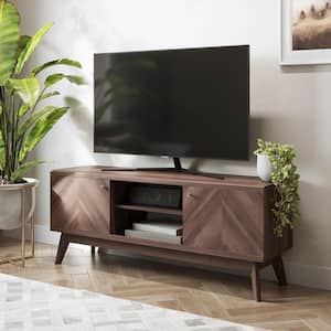 Scandi Brown TV Stand Fits TV's up to 65 in. with Herringbone style and Wooden legs and Cable Management