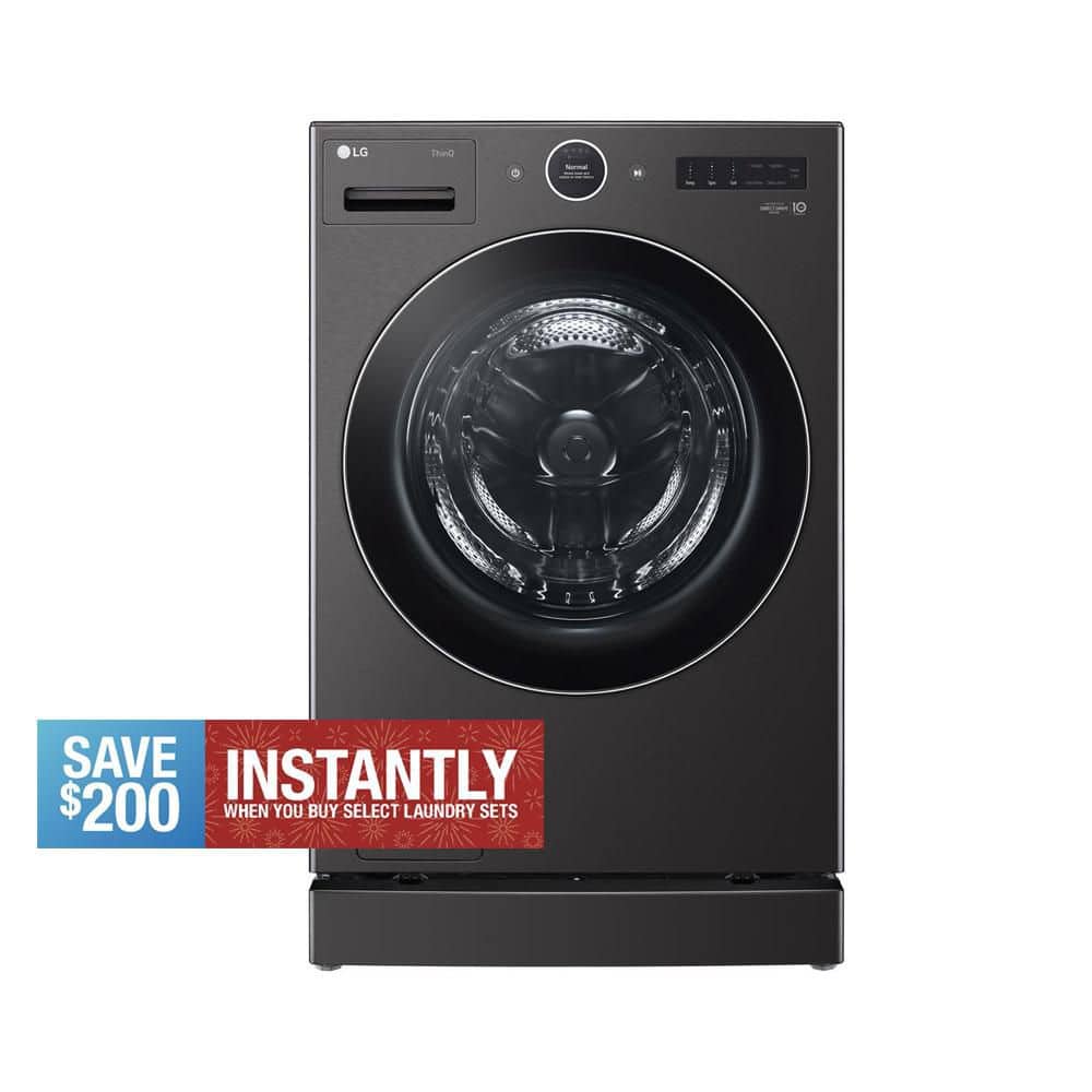 LG 5.0 cu. ft. Stackable Smart Front Load Washer in Black Steel with ezDispense, AI Digital Dial, Steam and TurboWash360