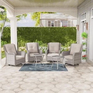 Gray 6-Piece Rattan Wicker Patio Conversation Set with Beige Cushions Garden Lawn